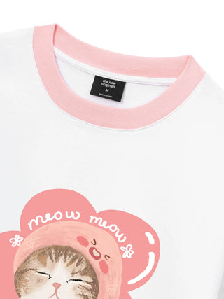 Áo Thun Ringer Relaxed Fit Flower Cat
