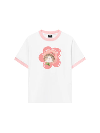 Áo Thun Ringer Relaxed Fit Flower Cat