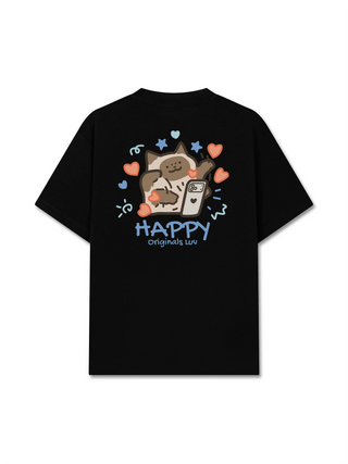 Áo Thun Relaxed Fit Happy Luv Cat Couple