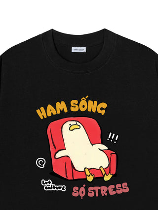 Áo Thun Relaxed Fit Meme Chú Vịt Ham Sống Sợ Stress
