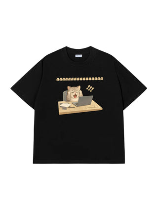 Áo Thun Relaxed Fit Con Mèo Điên Đầu