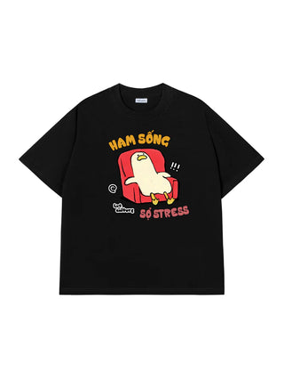 Áo Thun Relaxed Fit Meme Chú Vịt Ham Sống Sợ Stress