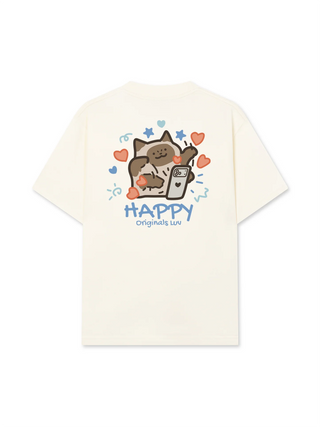 Áo Thun Relaxed Fit Happy Luv Cat Couple