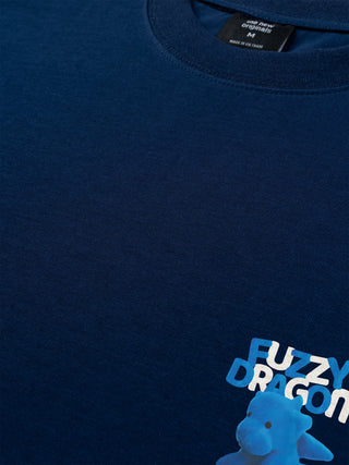 Áo Thun Relaxed Fit Fuzzy Font Dragon Blue