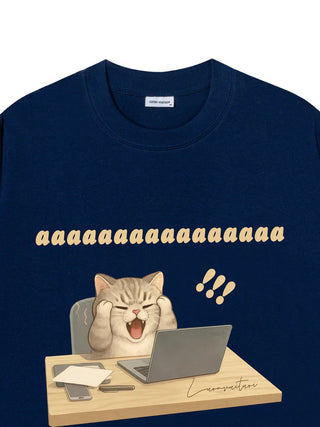 Áo Thun Relaxed Fit Con Mèo Điên Đầu