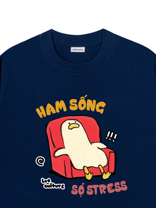 Áo Thun Relaxed Fit Meme Chú Vịt Ham Sống Sợ Stress