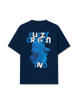 Áo Thun Relaxed Fit Fuzzy Font Dragon Blue