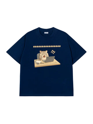 Áo Thun Relaxed Fit Con Mèo Điên Đầu