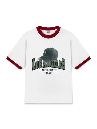 Áo Thun Ringer Relaxed Fit USA Los Ageles Green Hat