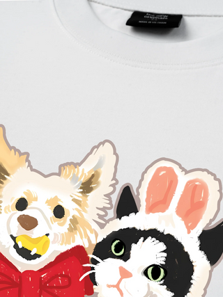 Áo Thun Relaxed Fit Animal Mood Bestie Puppy And Meow