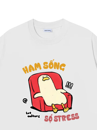 Áo Thun Relaxed Fit Meme Chú Vịt Ham Sống Sợ Stress